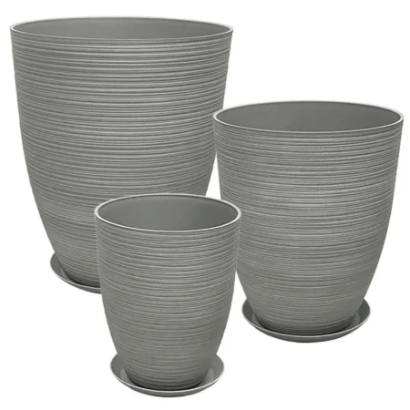 STONE POLYRESIN ΚΑΣΠΩ ΜΕ ΠΙΑΤΟ ΣΕΤ/6 ΓΚΡΙ ΠΑΛΙΟ ΠΗΛΙΝΟ - L:Φ43x52.5, M:Φ35x42.5, S:Φ28x34.5cm - Κασπω