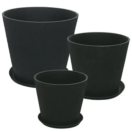 STONE POLYRESIN ΚΑΣΠΩ ΜΕ ΠΙΑΤΟ ΣΕΤ/6 ΜΑΥΡΟ ΑΝΘΡΑΚΙ - L:Φ50x44.5, M:Φ40x35.5, S:Φ30x27cm - Κασπω
