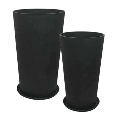 STONE POLYRESIN ΚΑΣΠΩ ΜΕ ΠΙΑΤΟ ΣΕΤ/4 ΜΑΥΡΟ ΑΝΘΡΑΚΙ ΚΩΝIKO ΨΗΛΟ - L:Φ45.5x76, M:Φ36.5x62cm - Κασπω