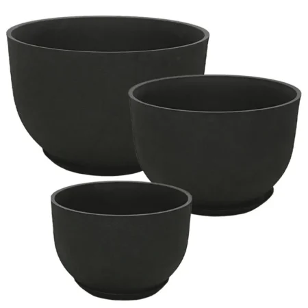STONE POLYRESIN ΚΑΣΠΩ ΜΕ ΠΙΑΤΟ ΣΕΤ/6 ΜΑΥΡΟ ΑΝΘΡΑΚΙ ΓΑΒΑΘΑ - L:Φ55x36.5, M:Φ45x30, S:Φ33x22cm - Κασπω
