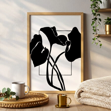 Πόστερ ABSTRACT BLACK AND WHITE LEAVES 2