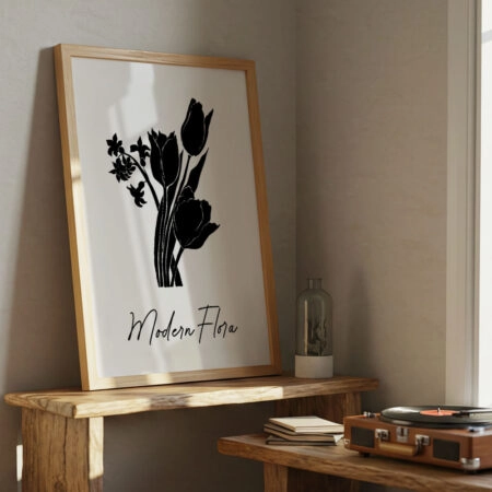 Πόστερ ABSTRACT BLACK AND WHITE MODERN FLORA