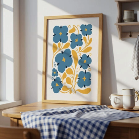 Πόστερ ABSTRACT BLUE AND ORANGE FLOWERS