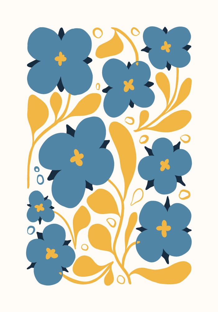 Πόστερ ABSTRACT BLUE AND ORANGE FLOWERS