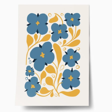 Πόστερ ABSTRACT BLUE AND ORANGE FLOWERS - Botanical - Λουλούδια Sticky 1