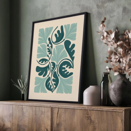 Πόστερ ABSTRACT MINT AND GREEN FLOWERS