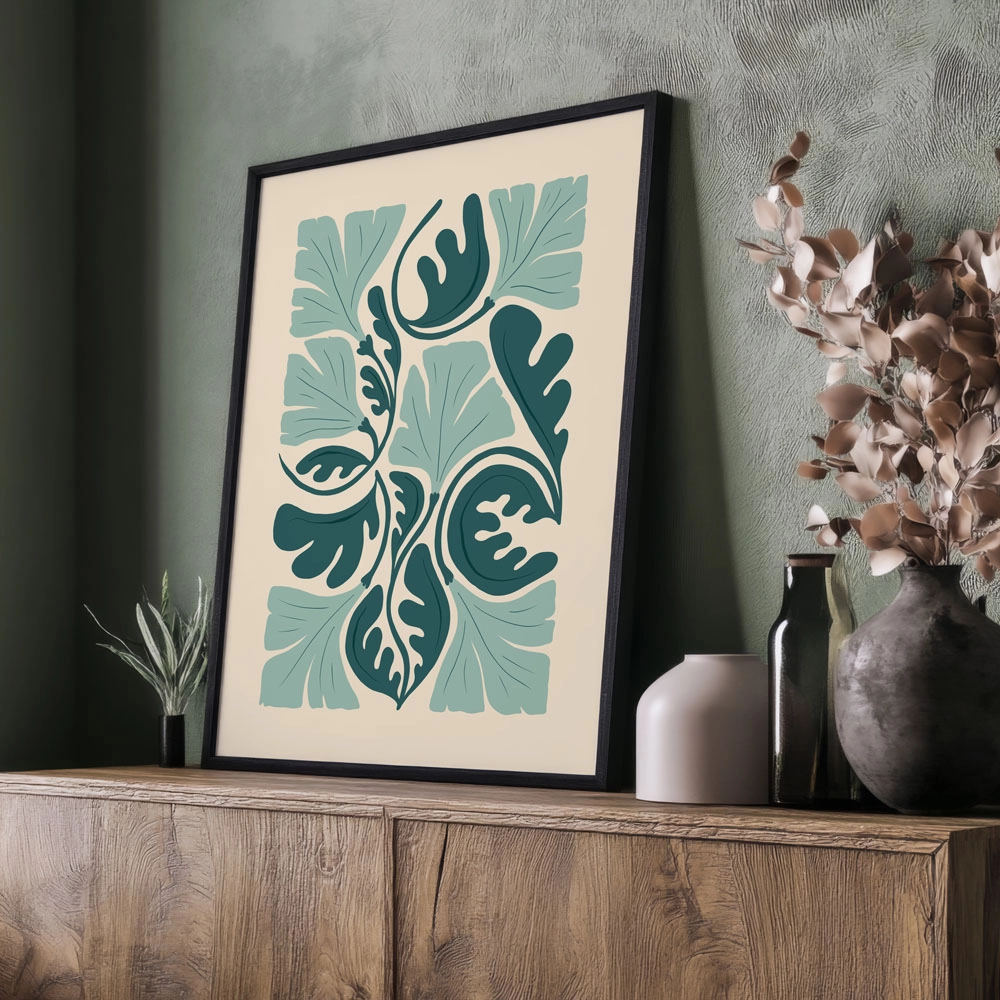 Πόστερ ABSTRACT MINT AND GREEN FLOWERS