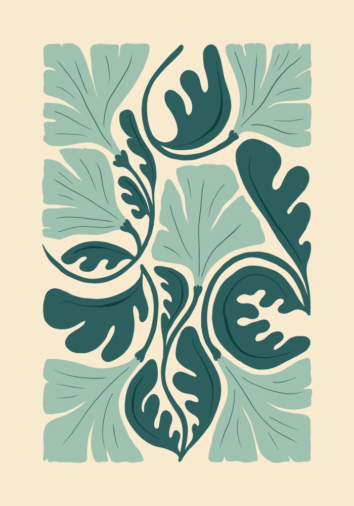 Πόστερ ABSTRACT MINT AND GREEN FLOWERS