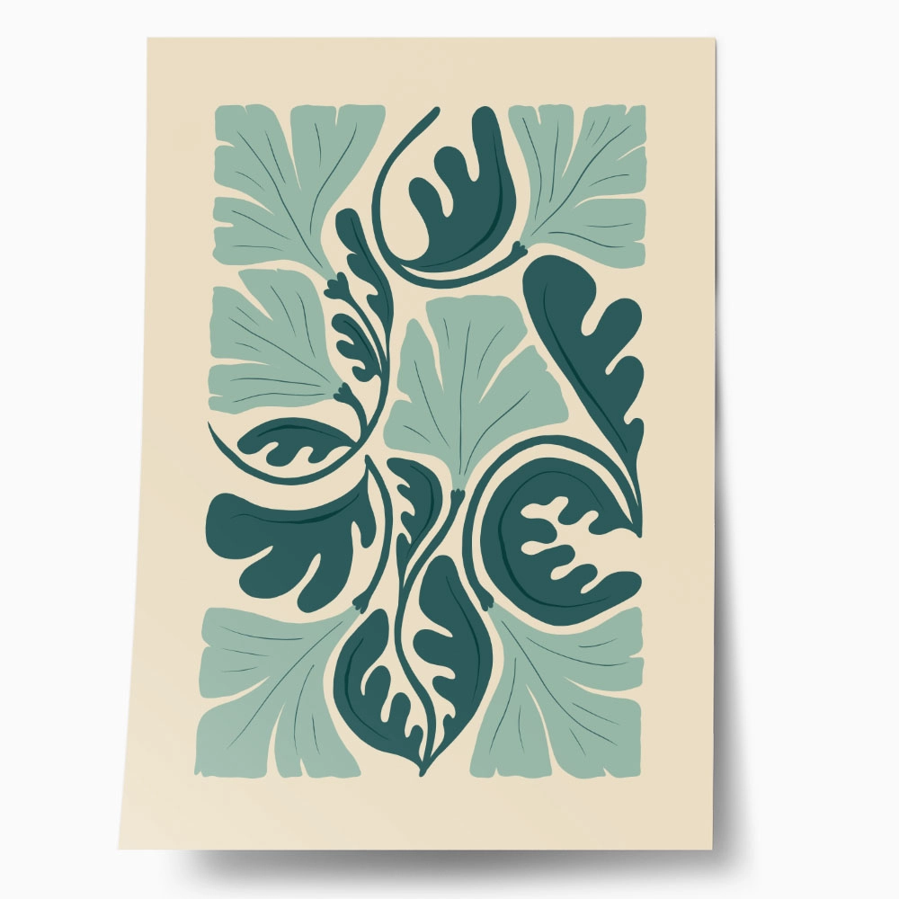 Πόστερ ABSTRACT MINT AND GREEN FLOWERS