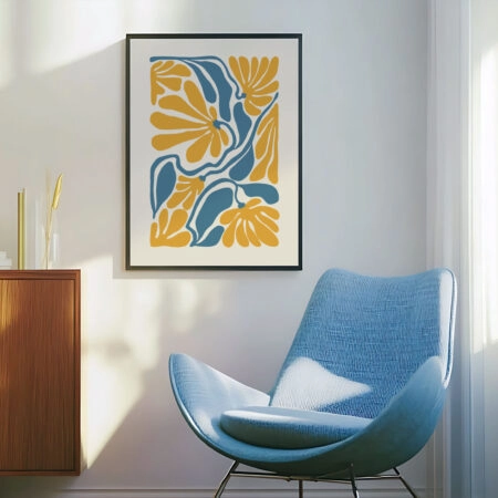 Πόστερ ABSTRACT ORANGE AND BLUE FLOWERS