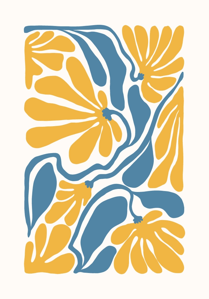Πόστερ ABSTRACT ORANGE AND BLUE FLOWERS