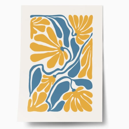 Πόστερ ABSTRACT ORANGE AND BLUE FLOWERS - Botanical - Λουλούδια Sticky 1