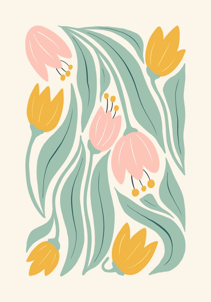 Πόστερ ABSTRACT PINK AND ORANGE FLOWERS
