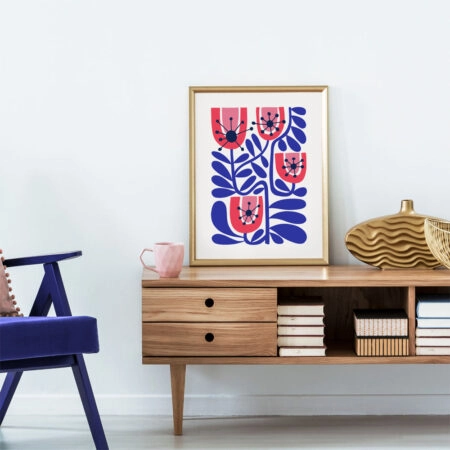 Πόστερ BLUE AND PINK ABSTRACT FLORAL 2 - Botanical - Λουλούδια