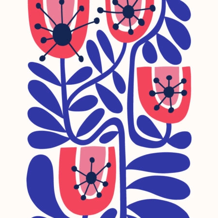 Πόστερ BLUE AND PINK ABSTRACT FLORAL 2 - Botanical - Λουλούδια Sticky 3