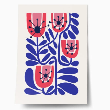 Πόστερ BLUE AND PINK ABSTRACT FLORAL 2 - Botanical - Λουλούδια Sticky 1
