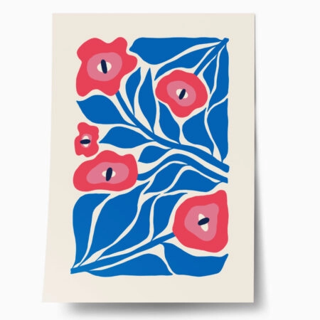 Πόστερ BLUE AND PINK ABSTRACT FLORAL 3 - Botanical - Λουλούδια Sticky 1