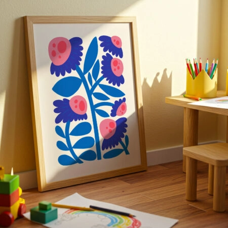Πόστερ BLUE AND PINK ABSTRACT FLORAL - Botanical - Λουλούδια