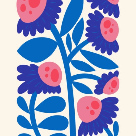 Πόστερ BLUE AND PINK ABSTRACT FLORAL - Botanical - Λουλούδια Sticky 3