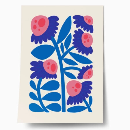 Πόστερ BLUE AND PINK ABSTRACT FLORAL - Botanical - Λουλούδια Sticky 1