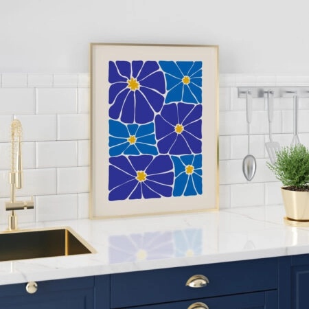 Πόστερ BLUE AND YELLOW ABSTRACT FLORAL - Botanical - Λουλούδια