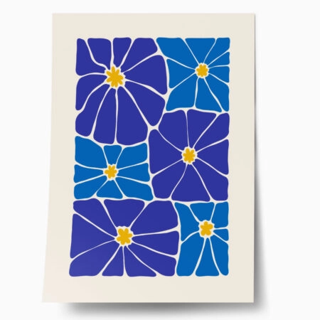 Πόστερ BLUE AND YELLOW ABSTRACT FLORAL - Botanical - Λουλούδια Sticky 1