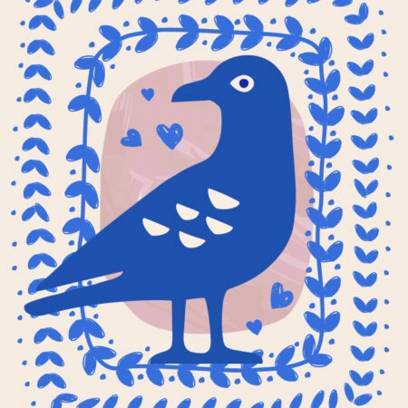 Πόστερ BLUE BIRD WITH LEAVES ILLUSTRATION - Ζωα Sticky 3