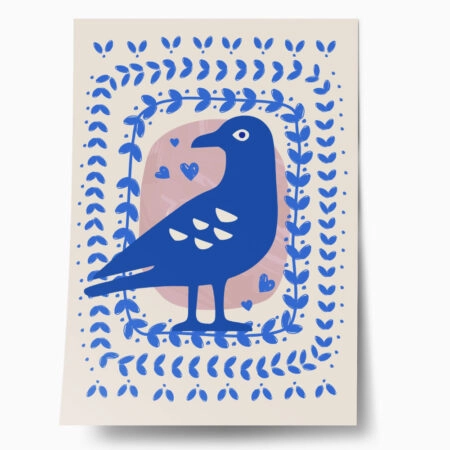 Πόστερ BLUE BIRD WITH LEAVES ILLUSTRATION - Ζωα Sticky 1