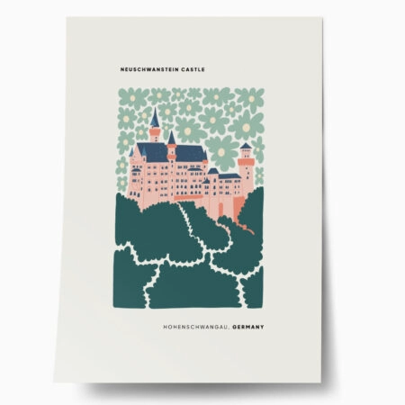 Πόστερ FLORAL TRAVEL NEUSCHWANSTEIN CASTLE - Τοπια - Φυση Sticky 1