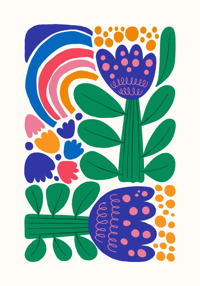 Πόστερ GREEN AND BLUE ABSTRACT FLORAL