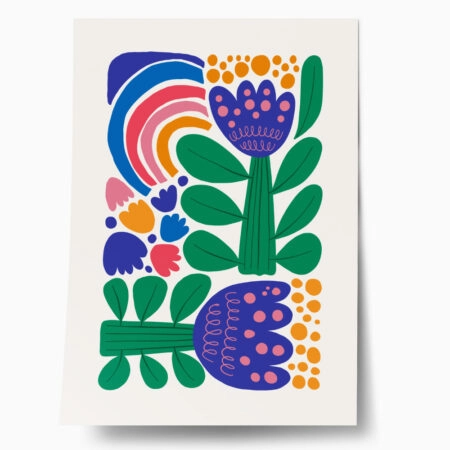 Πόστερ GREEN AND BLUE ABSTRACT FLORAL - Botanical - Λουλούδια Sticky 1