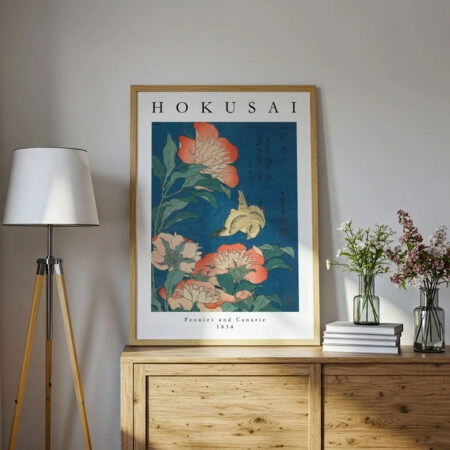Πόστερ HOKUSAI - PEONIES AND CANARY