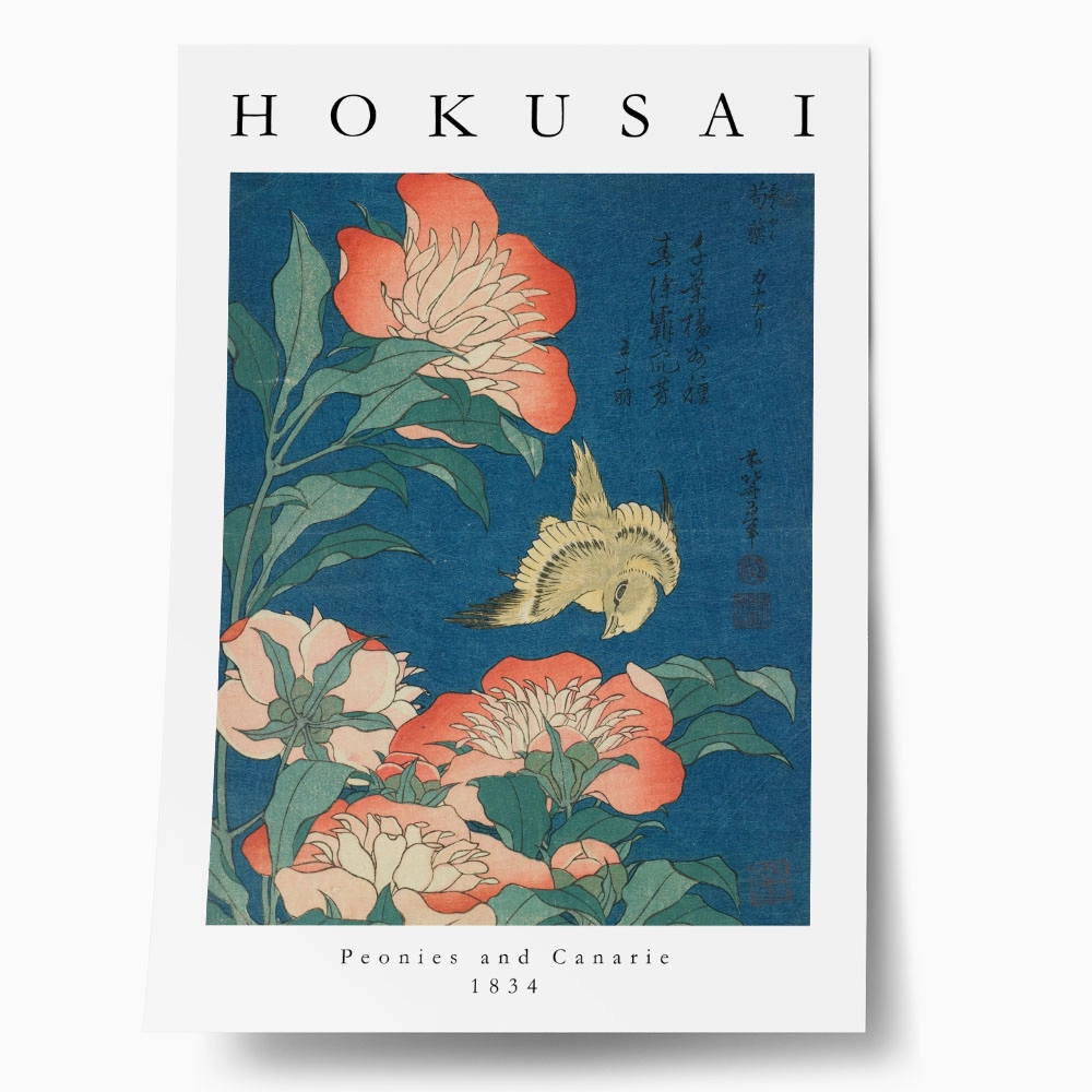 Πόστερ HOKUSAI - PEONIES AND CANARY
