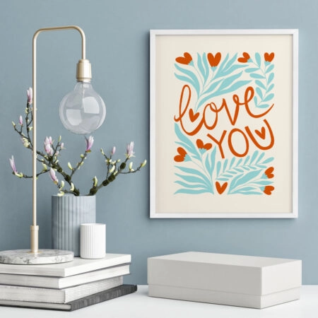 Πόστερ LOVE FLORAL RED AND CYAN
