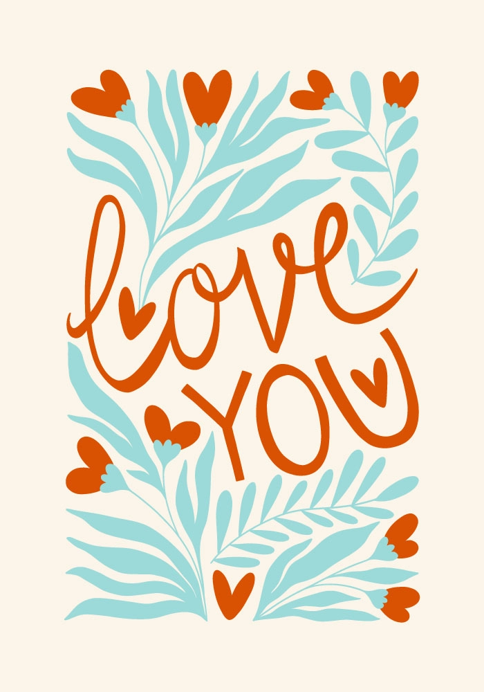 Πόστερ LOVE FLORAL RED AND CYAN