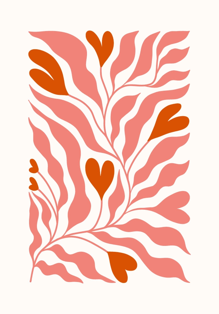 Πόστερ LOVE FLORAL RED AND PINK