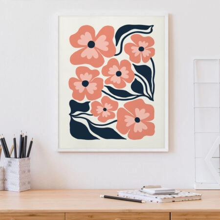 Πόστερ MATISSE STYLE FLORAL PINK AND BLUE