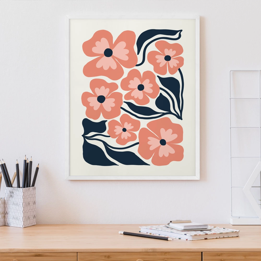 Πόστερ MATISSE STYLE FLORAL PINK AND BLUE