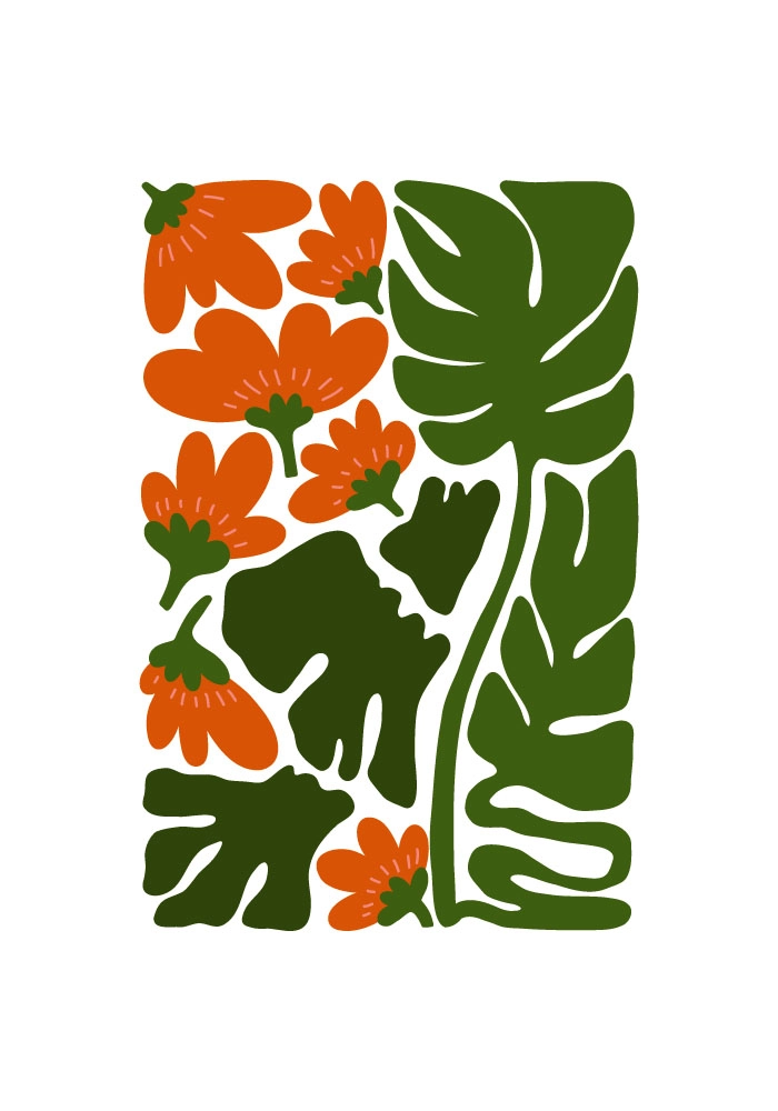 Πόστερ MATISSE STYLE FLORAL RED AND GREEN