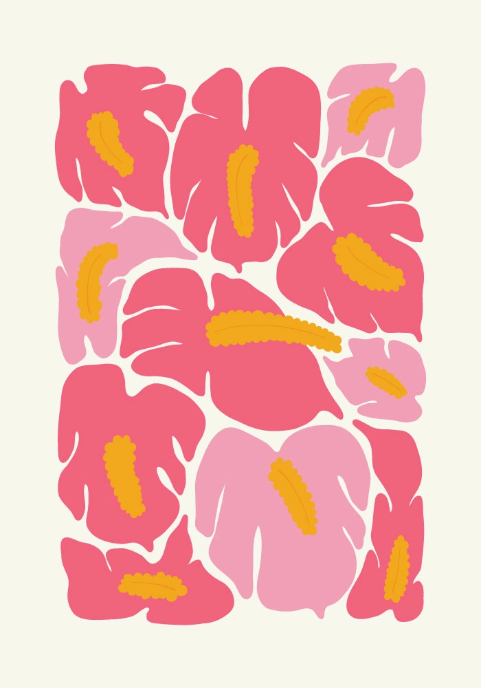 Πόστερ MATISSE STYLE PINK TROPICAL FLOWERS