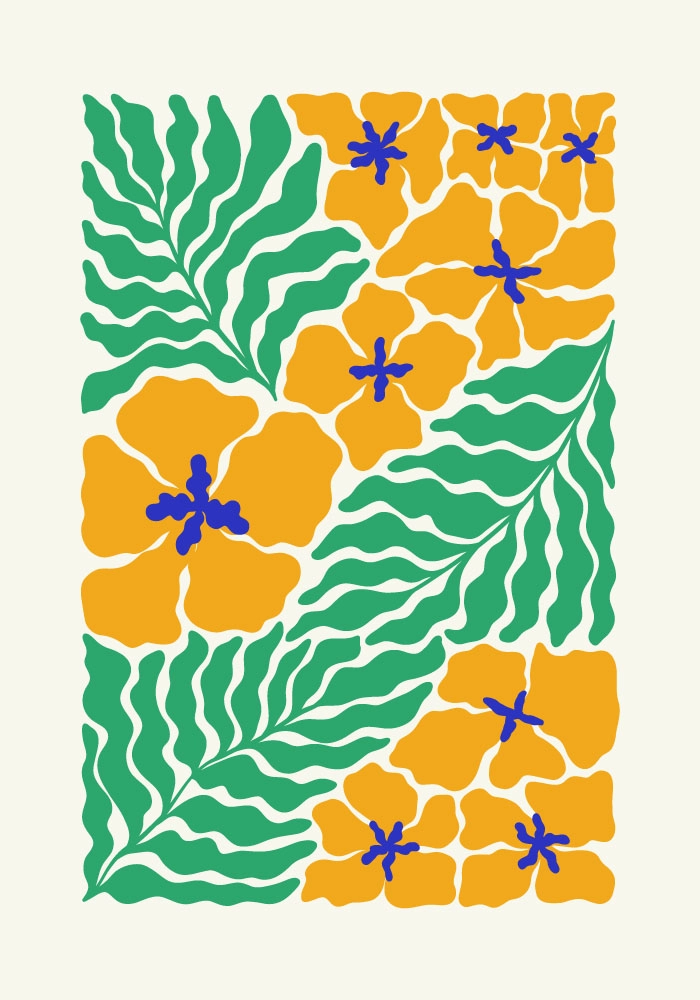 Πόστερ MATISSE STYLE TROPICAL ORANGE AND GREEN FLOWERS