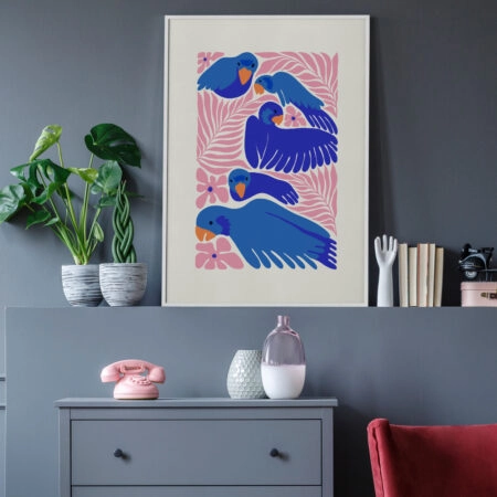 Πόστερ MATISSE STYLE TROPICAL PARROTS AND FLOWERS