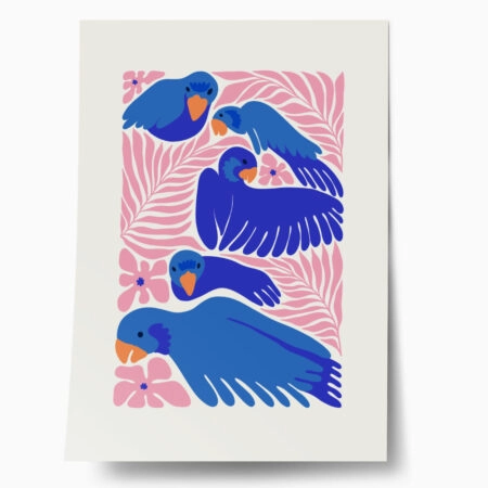 Πόστερ MATISSE STYLE TROPICAL PARROTS AND FLOWERS - Ζωα Sticky 1