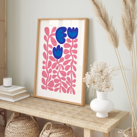 Πόστερ PINK AND BLUE ABSTRACT FLORAL