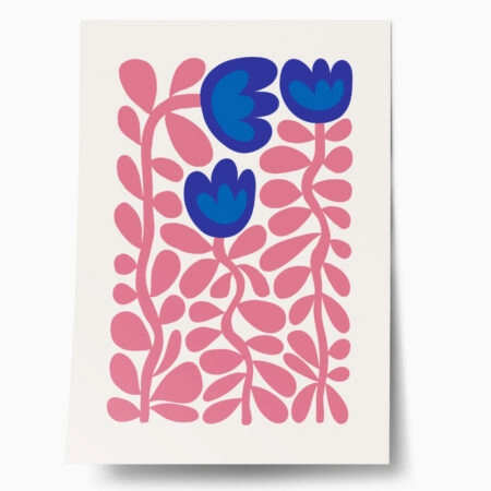 Πόστερ PINK AND BLUE ABSTRACT FLORAL - Botanical - Λουλούδια Sticky 1