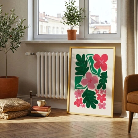 Πόστερ PINK AND GREEN ABSTRACT FLORAL 2