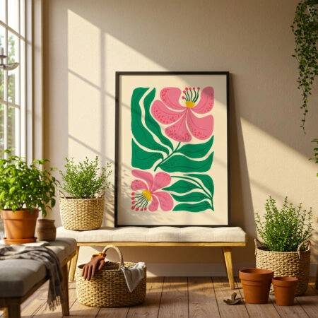 Πόστερ PINK AND GREEN ABSTRACT FLORAL
