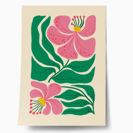 Πόστερ PINK AND GREEN ABSTRACT FLORAL - Botanical - Λουλούδια Sticky 1