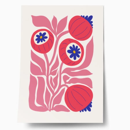 Πόστερ PINK AND RED ABSTRACT FLORAL - Botanical - Λουλούδια Sticky 1