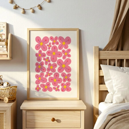 Πόστερ PINK AND YELLOW ABSTRACT FLORAL